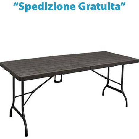 Tavolo Wood Domus Hdpe Marrone/Acciaio Cm 180X75 H.Cm 74 - 1 Pz (1/2)