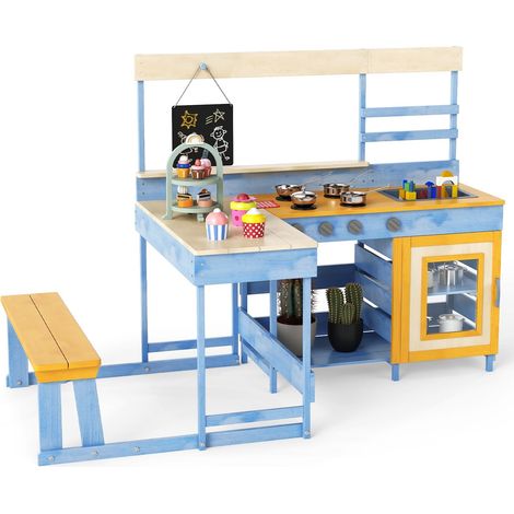 Cucina da esterno per bambini in fango con tavolo da picnic - Legno di abete