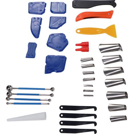 Outils pour le jointoiement : crochet d’angle pliable, grattoir, boule d’acier pour presser le joint, grattoir à colle à verre (1/5)