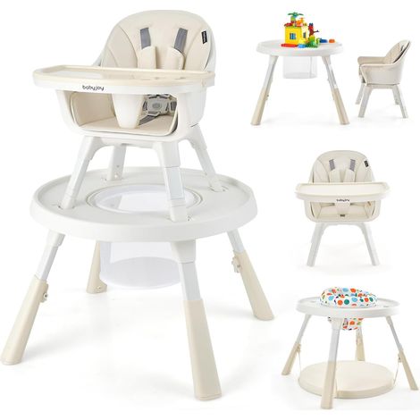 COSTWAY Trona para Bebe 6 en 1, Trona con Altura Regulable con Bandeja de 2 Niveles y Cesta, Centro Actividad para Niños Set Mesa y Silla con Bloques para Niños y Bebés de 4 a 72 Meses (Beige) (1/5)