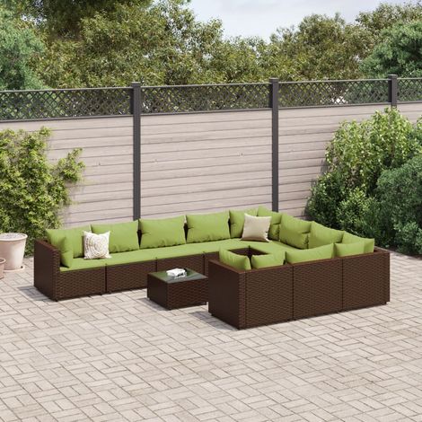 11-tlg. Garten-Sofagarnitur mit Kissen Braun Poly Rattan (1/5)