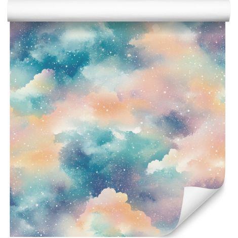 Papel pintado de galaxia acuarela turquesa y crema para salón y dormitorio 50x1000 cm (1/5)