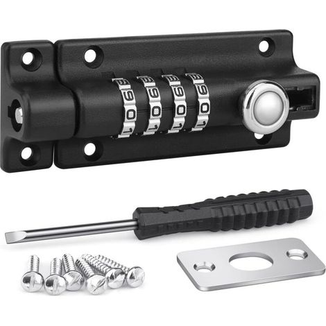 Loquet de verrouillage à combinaison, verrou de porte combinaison à 4 chiffres, 120mm verrou de porte à code pour hangar/jardin/garage/coffre, noir Crezuo (1/4)