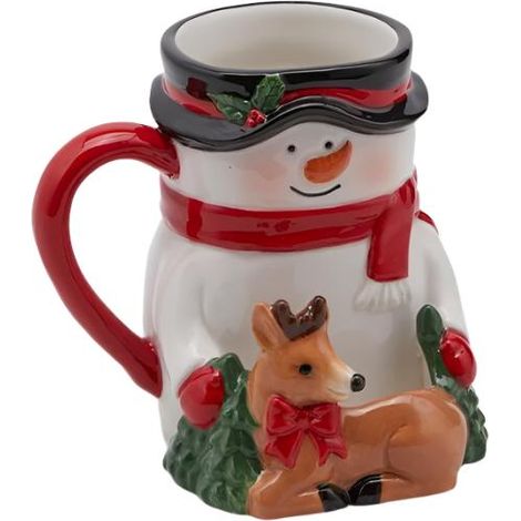 Tazza decorativa con pupazzo di neve in ceramica decorazione natalizia h 13 cm (1/2)