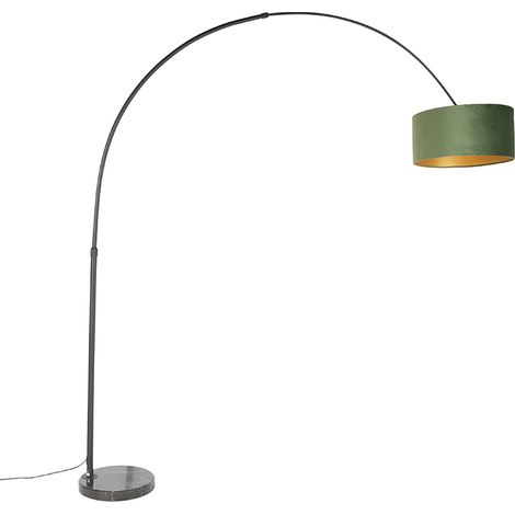 QAZQA Lampada ad arco con paralume in velluto nero verde con oro