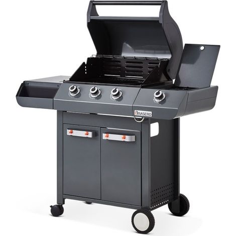 Brasero – Barbecue à gaz Emma 3 feux + 1 latéral – Surface de cuisson 57 x 41,5 cm – Puissance 11,95 kW – Système FlexiGrill