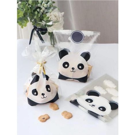Sacs à friandises transparents - Motif panda - 15 cm - Cellophane - Pour anniversaire, naissance, fête, baby shower - Sachets à bonbons (1/3)