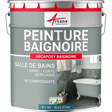 Arcane Industries – Peinture de rénovation pour baignoire et lavabo – Résine époxy sans solvant – Aspect satiné – Couverture 3 m² en 2 couches – Bleu D'eau RAL 5021