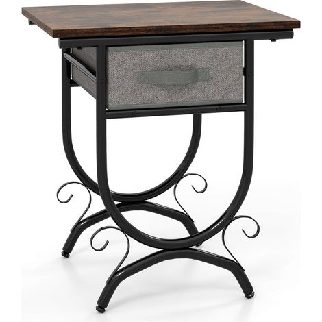 Comodino compatto con cassetto in tessuto per angolo accogliente 48 x 35 x 53 cm design industriale legno lavorato marrone 200014024