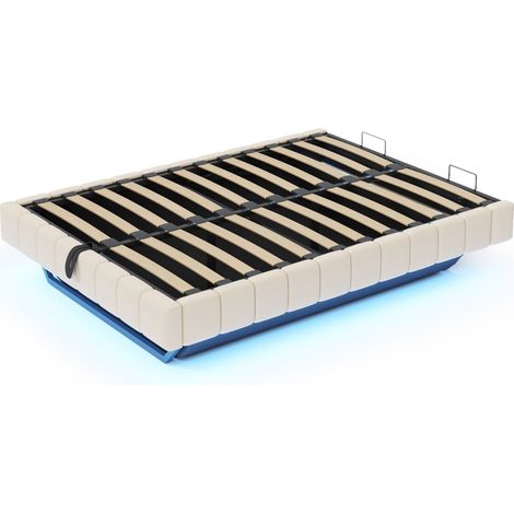 Cama canapé tapizada 140 x 200 cm beige con LED y apertura hidráulica (1/5)