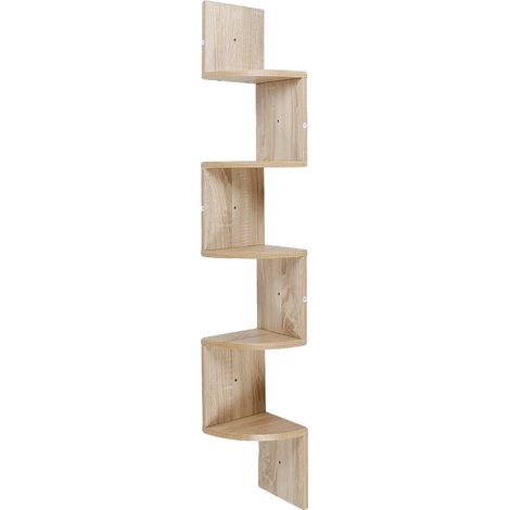 Étagère d'angle, murale, design à 5 niveaux, Chêne (1/2)