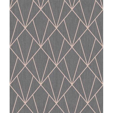 Charcoal Rose Gold Geometric Diamonds Wallpaper Metallic Glitter Muriva Indra (1/4)