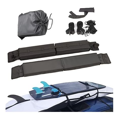 Universal Soft Roof Rack - Car Roof Rack with 4 Lashing Straps for Kayak Windsurfing Sup Canoe Snowboard Space Saving Luggage Rack Easy to Install (1/5)