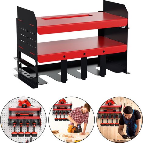 TolleTour Rangement d'outils accessoires d'atelier système d'organisation outils électriques organisateur d'outils en fer support à outils à deux couches avec 4 porte-forets des deux côtés porte-outil (1/4)