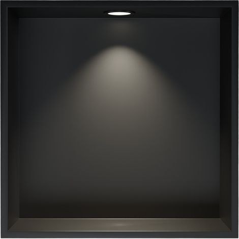 BERNSTEIN - Niche murale douche acier inox + Spot LED, étagère rangement douche salle de bain encastrable - 30x30x10cm - Couleur au choix - Noir, 1x cadre d'installation spot noir mat