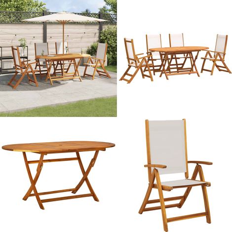 Juego comedor de jardín 5 pzas madera maciza acacia y textileno - Mesa de jardín - Sillas de jardín