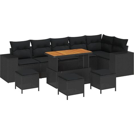 Conjunto de sofá de jardín 10 uds. 6-Número de plazas Negro vidaXL (1/5)