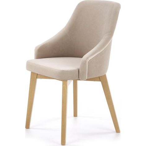 Chaise tissu beige avec pieds en bois de hêtre massif Sweden (1/5)