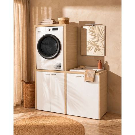 Adele lavanderia mobile per lavatrice e asciugatrice con lavatoio rovere bianco opaco (1/3)