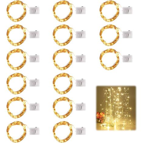 15 Pièces Guirlande Lumineuse LED a Pile, Mini Guirlande Led à Pile, 2M 20 LED Blanc Chaud Guirlandes, Fairy Lights Mini, Fil de Cuivre Lumineux pour Bouteilles, Cadeaux, Bouquets, Mariages, Fêtes (1/5)