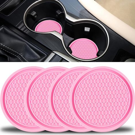 Porte-gobelets Auto Antidérapants, 4 Pièces Sous-verres Universels pour Porte-verres, Décor Intérieur Véhicule, Coques Protectrices Non-Glissantes, Rose (1/5)