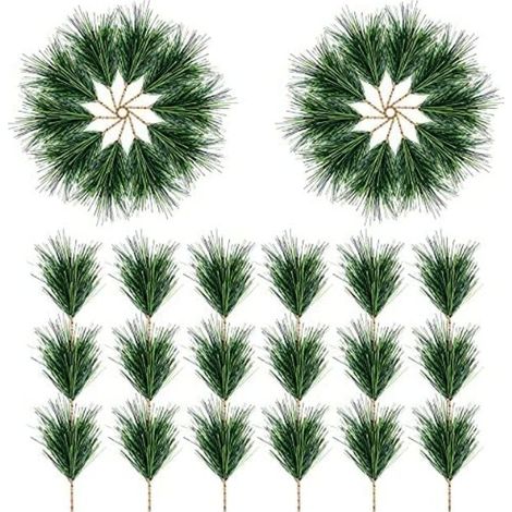 Lot de 30 aiguilles de pin artificielles vertes - Petites branches de pin - Piques pour guirlande de Noël, couronne, décoration de maison et de jardin (1/5)