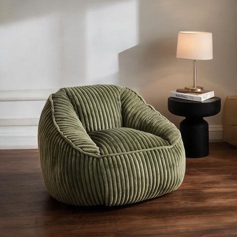 Pouf poire rond 98 cm en chenille émeraude garni de mousse (1/5)
