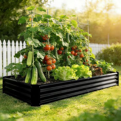 Raised Bed Kit Metal Galvanized Raised Bed Garden Raised Bed Kit 180x90x30cm Raised Bed Kit for Vegetables Flowers Succulent Herbs Bed (1/5)