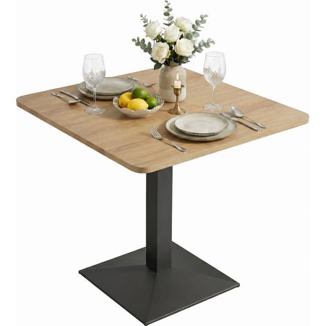 Esstisch Quadratischer Küchentisch für 2 Personen Esszimmertisch mit Holzoptik Stahlbasis 70 x 70 x 75 cm Dunkelbraun (1/5)