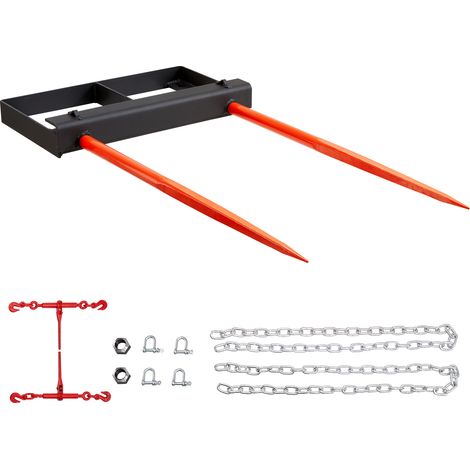 Mophorn 49" Hay Spear, Bale Spears 3000lbs Loading Capacity, Skid Steer Loader Tractor Bucket Attachment with 2pcs 17.5" Stabilizer Spears and 60" Chain, Quick Attach Spike Forks