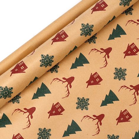 Papier cadeau de Noël (43 cm de large x 3 m de long), grand format, papier kraft écologique.