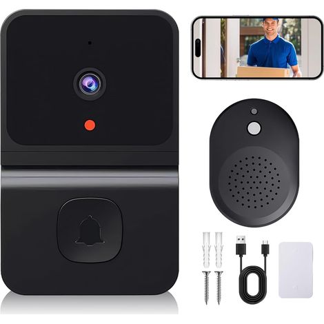 Kabellose Video-Türklingel mit Kamera, WLAN-Video-Türklingel mit Kamera, 2,4-GHz-WLAN-Video-Türklingel mit Nachtsicht/Zwei-Wege-Audio/Unterstützung für SD- und Cloud-Speicher mit Klingel