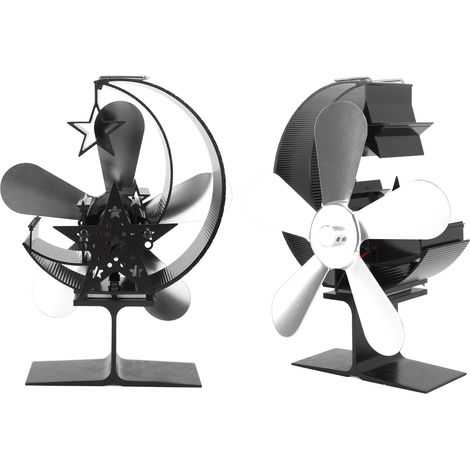 Ventilateur de poêle à 5 pales à dissipation thermique rapide en alliage d'aluminium, pour cheminée à bois (argenté). (1/5)