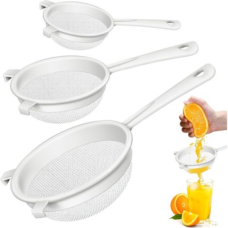 Lot de 3 passoires de cuisine en plastique avec poignée, passoire à kéfir, passoire fine, passe au lave-vaisselle, filtre à café en plastique réutilisable, pour kefir, thé, café, tamis à farine, 3 (1/5)