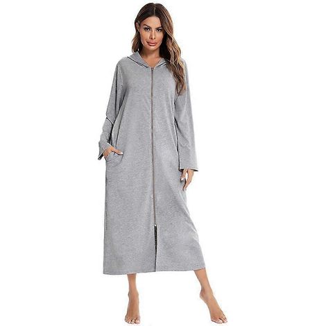 Peignoir à capuche pour femme avec fermeture éclair, style automne/hiver, décontracté et confortable pour la maison. (1/5)