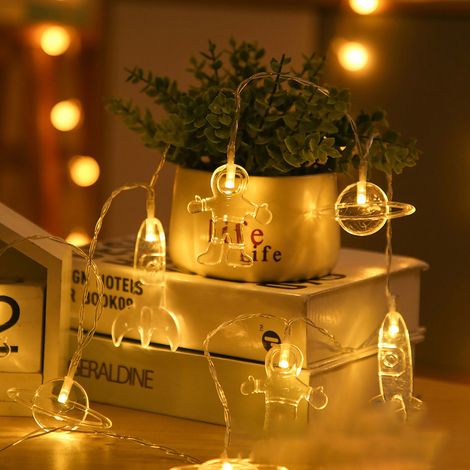 Guirlande Lumineuse LED Astronaute et Planètes - Éclairage Décoratif Étanche pour Noël, 20 LEDs Blanc Chaud, 3 Piles Incluses (1/5)