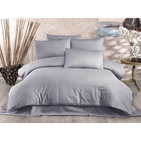 Parure de lit Grise pour lit Simple, Housse de Couette de 135 x 200 cm et taie d'oreiller de 80 x 80 cm, 70% Polyester, 30% Coton, Lavable en Machine, Fermeture à Boutons