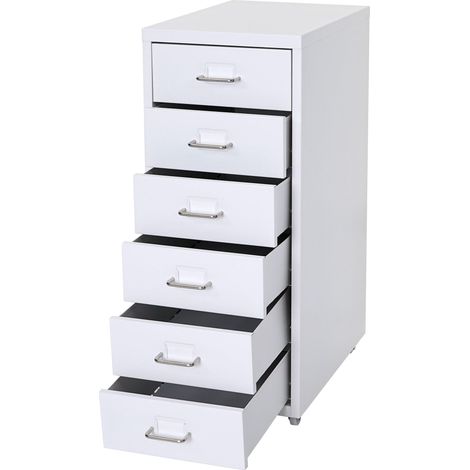Décoshop26 – Caisson à tiroirs en acier blanc sur roulettes 69x28x41cm – 6 tiroirs – Pour rangement bureau – 40004357