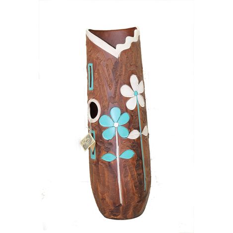 Vase Rond ajouré avec Fleurs peintes en Bleu et Blanc (1/2)