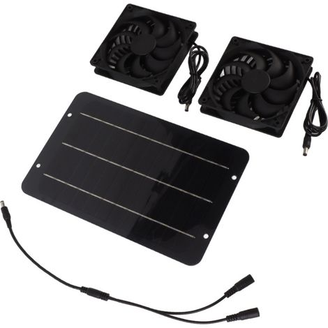 Kit de deux ventilateurs solaires 10 W avec filet de protection, idéal pour poulailler, serre ou niche pour chien. (1/5)