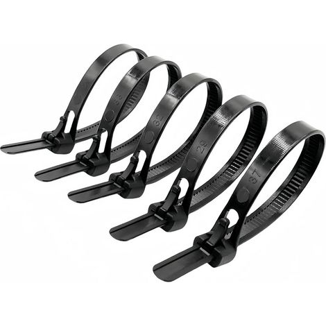 colliers de serrage noirs réutilisables en pour le regroupement de fils et de plantes 200 mm 7,5 mm 200 Plastique Nylon (1/5)