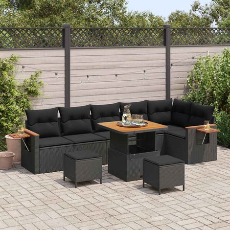 vidaXL Gartensofa-set mit Kissen 11 pcs Schwarz Poly-Rattan (1/5)