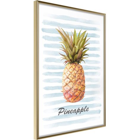 Affiche Murale Encadrée "Pineapple on Striped Background" 30 x 42 cm Or