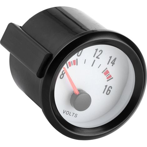 Voltímetro analógico de 52 mm con LED azul, rango de medición de 8-16 V, alta precisión.