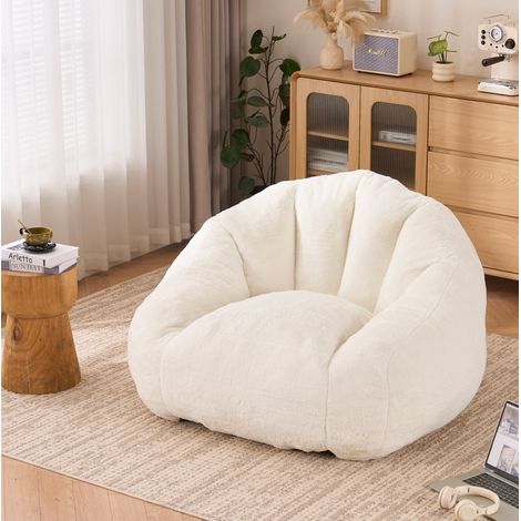 Pouf géant 123x111x75 cm en polyester blanc, gain de place pour salon FloraGrace (1/5)