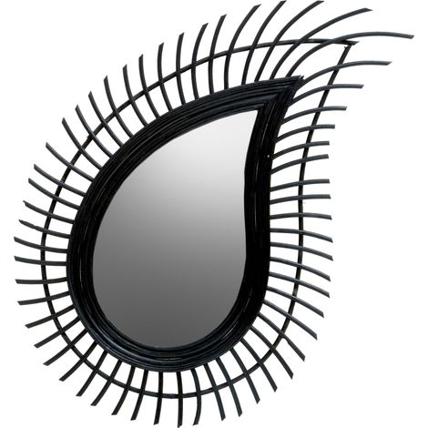 Interiors by Premier Teardrop Black Natural Rattan Wall Mirror, Large Wood Wall Mirror, Mirror with Rattan Frame, Tear Mirror (1/5)
