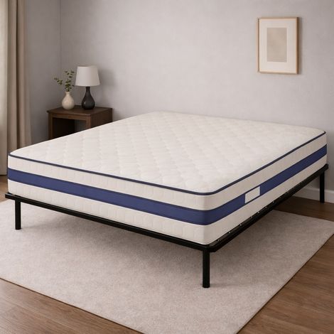Ensemble Matelas et sommier 120x190 - 29 cm - Pieds Offerts - Face Hiver Laine - Face Ete Lin - Soutien Ferme - Confort - Usage Quotidien - Lattex Blue - SOMMIER + LATTEX BLUE (1/4)