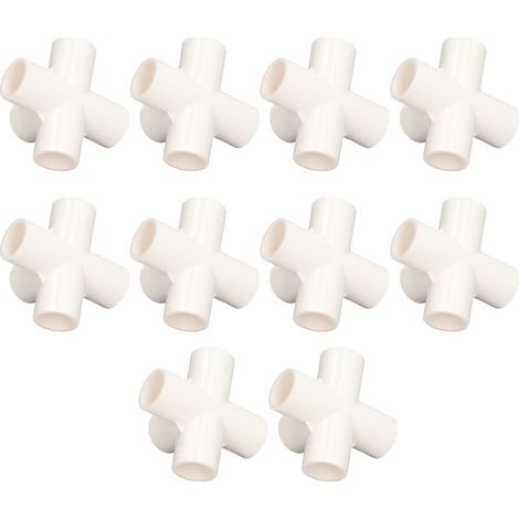 Lot de 10 raccords coudés en PVC blanc à 5 voies (25 mm) pour meubles, serres et tentes. (1/5)