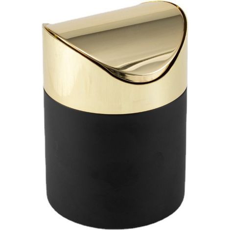 Poubelle de bureau compacte Longziming en acier inoxydable avec couvercle doré – Idéale pour les petits déchets et les petits espaces (1/5)