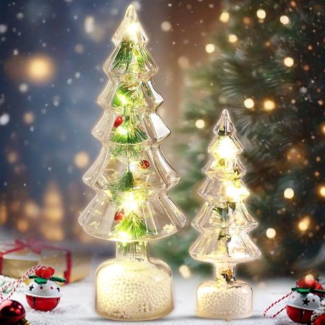 Mini sapin de Noël avec LED, lot de 2 sapins artificiels, petit sapin de Noël en verre, sapin de Noël de table, sapin de Noël avec éclairage décoration intérieure décoration maison fête décoration de (1/5)